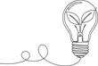© Creative_design - Minimalist continuous line drawing of light bulb with sprouting plant symbolizing eco-friendly innovation, sustainability, renewable energy, and green technology for environmental stock illustration