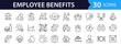 © SMUX - Employee benefits Web Icon Set in Linear Style. Collection of benefits, line icons, including social security, work-life balance, pay raise, insurance, wellness, compensation and more. Editable stroke