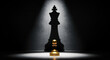 © 2B BOXBLACK - Golden pawn chess piece casting a royal king shadow under spotlight on dark background
