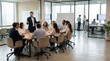 © Olga - Meeting of CEOs in modern office discussing strategies and goals in a large conference room with a collaborative group of professionals