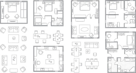 Naklejka na meble A collection of architectural floor plans isolated on transparent background