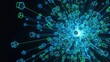 © Izzat - Abstract network of glowing geometric shapes expanding outwards in a dark digital space