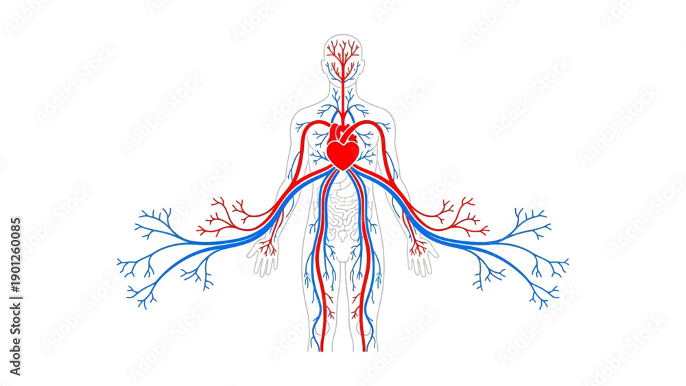 Human Circulatory System Diagram. Heart, Arteries, and Veins Blood Flow ...