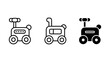 © Design Point - Collection of three simple wheeled vehicle icons depicting different styles, including outline and solid fill