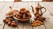 © MdSomun - A still life of dates nuts and traditional arabic coffee pots
