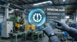 © Creative mind - A gloved hand interacting with a futuristic interface in an industrial factory setting.