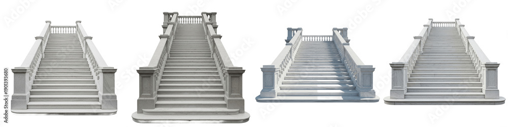 Set of grand stone staircases with classic balustrades and railings ...