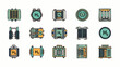 © Nicolas - Set of futuristic hydrogen fuel cells and storage tanks, sci-fi technology icons, clean energy concept