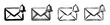 © David - Set of four hand-drawn envelope and bell notification icons in a black and white sketch style, illustrating subscription, new message alerts, and email reminders
