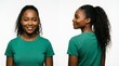 © Natalia - Smiling woman in green t-shirt front and back view