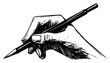 © Jakub - Hand holding pencil drawing on paper vector illustration, artist or student sketching creative process, education and design work concept