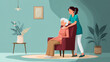 © Visual Studio - Elderly Care and Home Care: Compassionate Caregiver Providing Emotional Support and Wellness in a Peaceful Living Room Setting with Decorative Plants