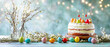 © Fang - Delicious easter cake and colorful eggs on a beautifully decorated table with willow branches and spring decorations for a festive celebration