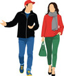 © Itz Marjia - Stylish faceless couple walking together in casual outfits, modern fashion illustration, man and woman strolling outdoors, minimalist vector artwork