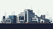 © Satriyo - Sleek and Modern Industrial Complex Illustration Featuring a Central Control Building, Manufacturing Units, and Essential Utility Structures Under a Clear Sky