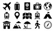 © Chris - Ultimate Travel Icons: Airplane, Suitcase, Passport & Camera Journey with World Map, Train Locations, Compass, and More for Vacation and Adventure Planning