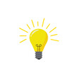 © Rangga - Bright yellow light bulb icon vector. Minimalist glowing lamp symbol for creative idea, innovation, and inspiration.