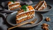 © liliyabatyrova - Savoring a rich slice of carrot cake, the creamy frosting and crunchy walnuts create a perfect balance. The warm tones and inviting decor set a cozy atmosphere for a sweet escape