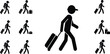© Alifa - Black silhouette icons of people walking with luggage and suitcases person