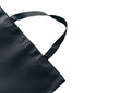 © Kaleng - Close-up of a dark tote bag's handle and top corner against a black background