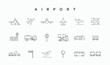 © Royan - Airport related 18 icons set thin line editable stroke. Set of linear icons about commercial airplane travel trips isolated on white. Outline airport life and services symbol icon sign collections