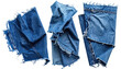 © Sendok - Three crumpled pieces of denim, each with frayed edges and a blue hue