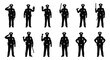 © GDMala02 - A collection of twelve police officers in various poses depicted as a black silhouette on transparent background high quality professional detailed