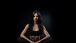 © overrust - beautiful young fitness model, blackhair fairy yoga portrait, elegant female fitness studio shot