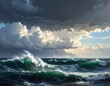 © kiteng - Dramatic seascape with storm clouds, waves, and distant lightning strikes view