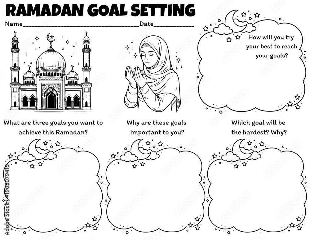Illustration Stock Ramadan goal setting writing prompt worksheet for ...