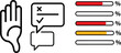 © Mahadi - Collection of feedback and survey interface vector icons, representing user opinion, disapproval, communication, data evaluation, and progress status for reports and online polling