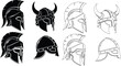 © Amindy - Collection of Warrior Helmets and Knight Armor Icons in Silhouette and Outline Styles