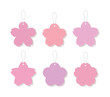 © Tuesday04 - Set of 6 pink cherry blossom gift tags with strings. Various sakura flower shaped paper labels in soft pastel colors, perfect for spring wedding favors, birthday gifts, and seasonal packaging.