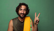 © kues1 - young adult bearded man with a towel. fitness concept