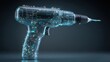 © Zaleman - This futuristic power drill features a transparent blue body filled with glowing golden sparkles and internal light effects, presented against a dark minimalist background.