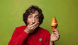 © kues1 - young adult bearded man. cockroach concept croissant concept