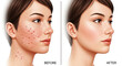 © wahabali - Woman's face comparison showing acne before and clear skin after treatment pimples