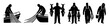 © Vintage Stock - Collection of black silhouettes featuring professional fishermen working on boats pulling nets and carrying large fish after a successful harvest