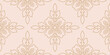 © Olgastocker - Luxury linear floral ornament. Exquisite golden seamless pattern with abstract outline flower silhouettes, foliage. Gold and pink minimal design. Geometric vector background in damask, oriental style