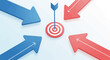 © handoto - Red and blue arrows converge on a target, symbolizing a common goal or objective