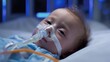 © 69 - Infant Receiving Intravenous Treatment in Neonatal Intensive Care Unit with Oxygen Support and Medical Equipment