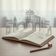 © Kateryna Solodovnyk - Open book with paper city silhouette and pencil