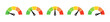 © Hasan_Sumon - Set of five circular performance gauge meters with color-coded segments from green to red and black needles indicating different levels of speed, risk, or score