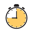 © Hasan_Sumon - Analog stopwatch icon with a bold black outline and a yellow shaded three-quarter circle indicating a forty-five minute countdown interval