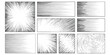 © md - A collection of nine black and white comic book speed lines and action effects backgrounds for manga and graphic design projects