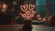 © YONDAIME - Glowing Hearts Rising from Coffee Cup.