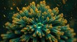 © MST - Vibrant green and gold microscopic virus particle with glowing center