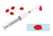 © NUSRAT - Blood syringe with red cells and drop on needle medical concept
