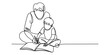 © Ratna Art_Gallery - Continuous line drawing of a father helping his young son study and write in a book. Vector, illustration