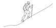 © Ratna Art_Gallery - Continuous line drawing of a hiker with a backpack and walking stick climbing a steep hill. Vector, illustration